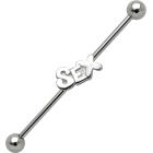 Industrial ear piercing made of surgical steel with SEX lettering