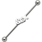 Industrial ear piercing made of surgical steel with SEX lettering