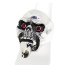 Heavy ring made of 925 sterling silver, oxidized. Motif skull with pierced tongue