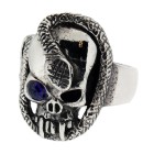 Heavy silver ring skull with snake