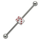 Industrial barbell piercing made of surgical steel with a dice