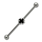 Industrial barbell made of surgical steel with a cross