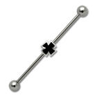 Industrial barbell made of surgical steel with a cross