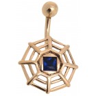 9 carat gold navel piercing SPIDER WEB, dark blue crystal
