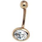 9k gold belly button piercing, cross-shaped oval with clear crystal