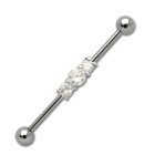 Industrial barbell made of surgical steel with Swarovski crystal