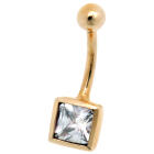 9k gold belly button piercing with Swarovski stone, square and light blue