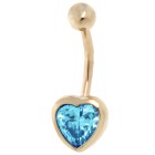 9 carat gold belly button piercing, delicate heart, with aquamarine crystal