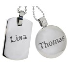 Partner pendant made of stainless steel with black minerals and individual engraving