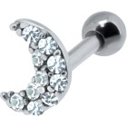 Helix ear piercing MOON motif made of silver, elegantly set with crystals