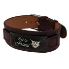 Brown leather bracelet with a black steel plate and individual engraving