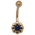 9k gold belly button piercing, small blue flower