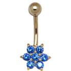 9 carat gold navel piercing, stars allover, sapphire blue crystals