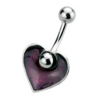 Navel piercing with a moving heart, painted dark red