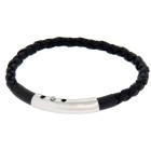 Braided black leather bracelet with an adjustable steel clasp