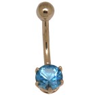 9k gold belly button piercing, set aquamarine crystal