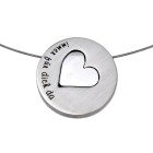 Pendant made of stainless steel, round, in two parts with a heart in the middle and an individual engraving