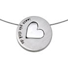 Pendant made of stainless steel, round, in two parts with a heart in the middle and an individual engraving