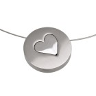 Pendant made of stainless steel, round, in two parts with a heart in the middle and an individual engraving