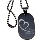 Pendant dog tag 23x38mm rounded stainless steel PVD coated black with individual engraving