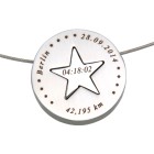 Pendant made of stainless steel, round, in two parts with a star in the middle and an individual engraving