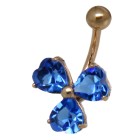 9 carat gold navel piercing, extravagant with dark blue navette crystals
