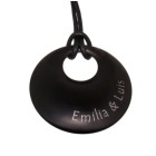 Pendant convex disc made of matt stainless steel black with PVD coating and individual engraving - really big