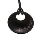 Pendant convex disc made of matt stainless steel black with PVD coating and individual engraving - really big