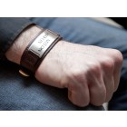 Black leather bracelet with a steel plate and individual engraving