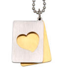 Two-part heart pendant made of stainless steel, matted on gold-colored