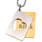 Two-piece stainless steel pendant with heart cut-out and personal engraving