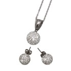 Necklace pendant and ear stud jewelry set in stainless steel with crystals