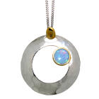 Fine necklace OPP04 made of 925 sterling silver, partially gold-plated with synthetic opal - light blue