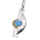 Fine necklace OPP02 made of 925 sterling silver, partially gold-plated with synthetic opal - light blue