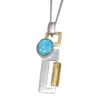 Fine necklace OPP06 made of 925 sterling silver, partially gold-plated with synthetic opal - light blue