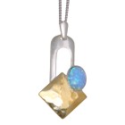 Fine necklace OPP03 made of 925 sterling silver, partially gold-plated with synthetic opal - light blue