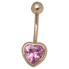 9 carat gold navel piercing, elegant heart, with pink crystal