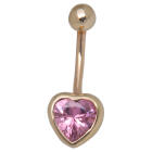 9 carat gold navel piercing, elegant heart, with pink crystal