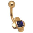 9k gold belly button piercing with dark blue crystal in the flower