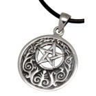 Round pendant made of 925 sterling silver, pentagram, symbols