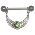 Nipple piercing made of 925 sterling silver, semicircular ornament attachment with a crystal