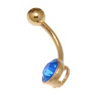 9 carat gold belly button piercing, dark blue crystal, very simple