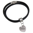 Black leather bracelet with python print and individual engraving on stainless steel heart pendant