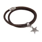 Genuine leather bracelet made of nappa leather bronze-colored with star pendant, double wrapped 17cm / 18cm / 19cm / 20cm / 21c