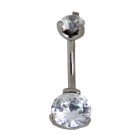 Belly button piercing 1.6x10mm, with clear crystal, elegantly set, jeweled screw-on ball