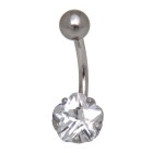 Belly button piercing 1.6x10mm, with clear crystal, bordered with flowers