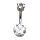 Belly button piercing 1.6x10mm, with clear crystal, floral border, jeweled screw-on ball