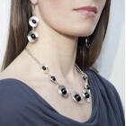 SET BLACK BALLS: necklace, bracelet and earrings with black agate balls