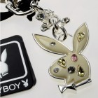 Playboy key ring with bunny head and colorful Swarovski crystals
