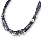 Leather necklace purple with freshwater pearls